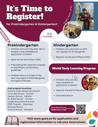 Poster with information about registering for Kindergarten