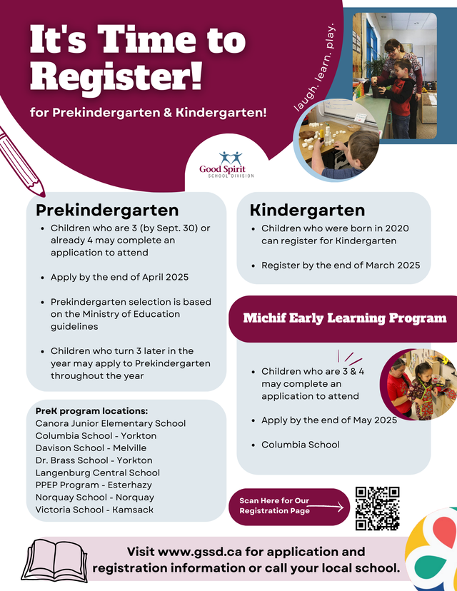 Poster with information about registering for Kindergarten